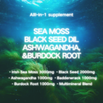 Sea Moss 3000mg Black Seed Oil 2000mg Ashwagandha 1000mg Turmeric 1000mg Bladderwrack 1000mg Burdock 1000mg & Vitamin C & D3 with Elderberry Manuka Dandelion Yellow Dock Iodine Chlorophyll ACV