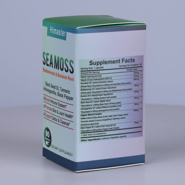 Himaster Sea Moss Supplement: Organic Blend with Black Seed Oil and Essential Vitamins. Enhanced for Comprehensive Dietary Wellness - 90 Capsules."Supplement Dietary