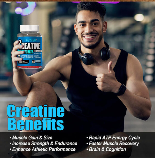 Creatine Monohydrate Gummies for Men & Women, Creatine Pre-Workout Gummies, Taurine&B6, Increase Strength, Energy & Endurance Chewable Creatine Gummy Supplements