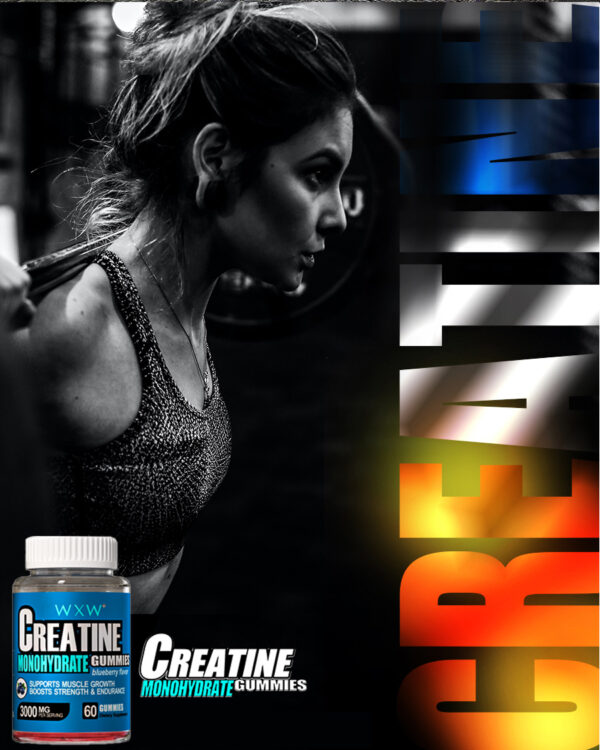 Creatine Monohydrate Gummies for Men & Women, Creatine Pre-Workout Gummies, Taurine&B6, Increase Strength, Energy & Endurance Chewable Creatine Gummy Supplements